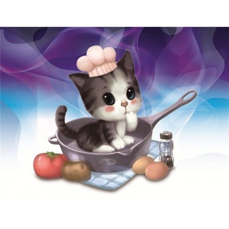 Cute Kitten Cook 5D DIY Paint By Diamond Kit