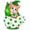 Green Cartoon cat 5D DIY Paint By Diamond Kit