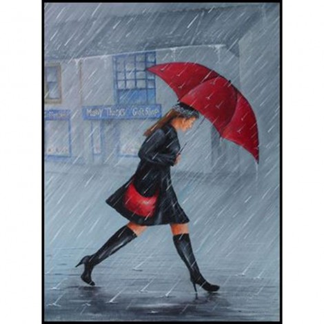 Girl With Red Umbrella 5D DIY Paint By Diamond Kit