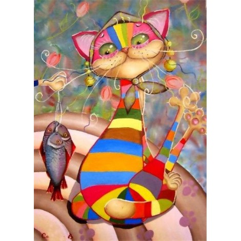 Funny Cat & Fish 5D DIY Paint By Diamond Kit