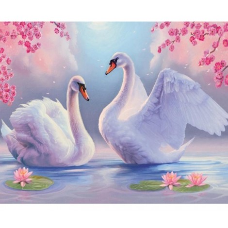 Two White Swans 5D DIY Paint By Diamond Kit