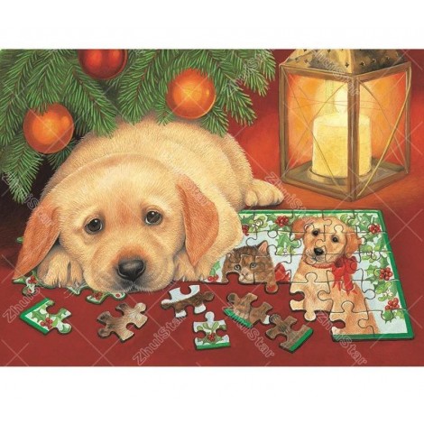 Dog In Puzzle 5D DIY Paint By Diamond Kit