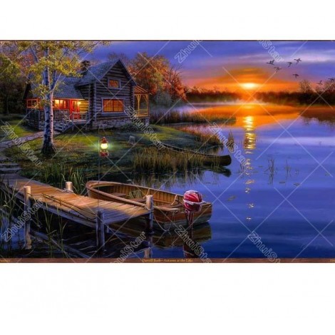 Sunset House 5D DIY Paint By Diamond Kit