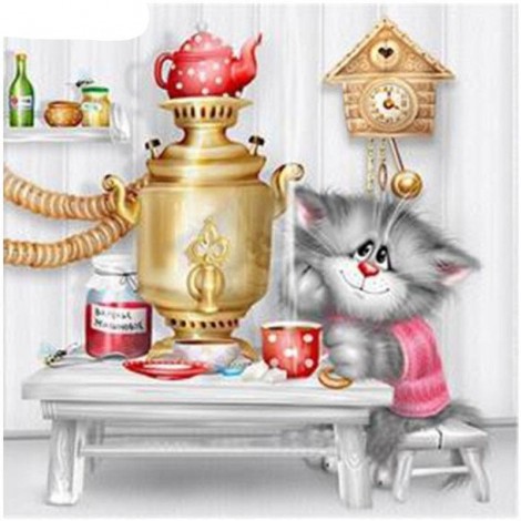 Cat Drinks Water 5D DIY Paint By Diamond Kit