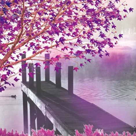 Purple Tree And Lake 5D DIY Paint By Diamond Kit