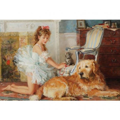 Little Ballerina with her Dog 5D DIY Paint By Diamond Kit