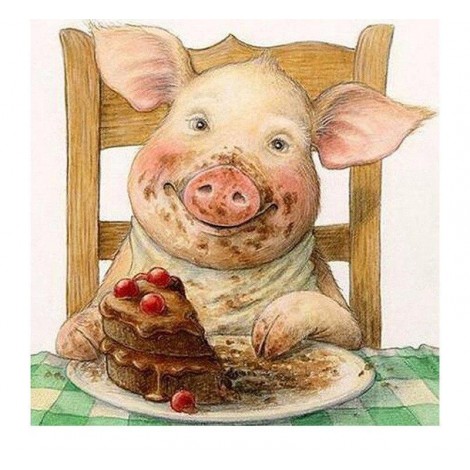 Cute Pig Eating Cake 5D DIY Paint By Diamond Kit