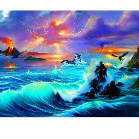 Dolphin & Sea Waves 5D DIY Paint By Diamond Kit