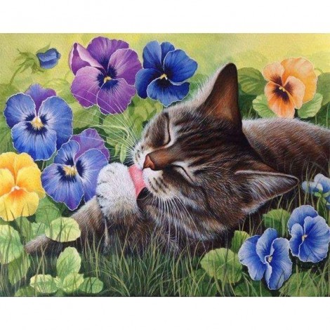 Flower & Cat 5D DIY Paint By Diamond Kit