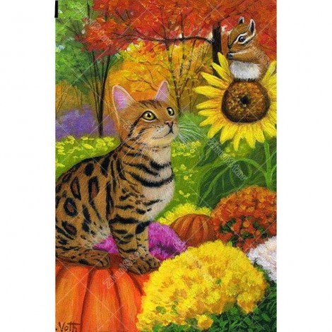 Flower Cat 5D DIY Paint By Diamond Kit