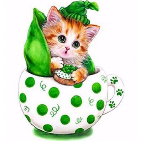 Surprised Green Cat 5D DIY Paint By Diamond Kit