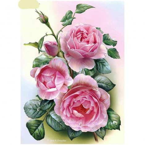 Pink Rose Cross Stitch 5D DIY Paint By Diamond Kit