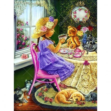 Girl & Doll 5D DIY Paint By Diamond Kit