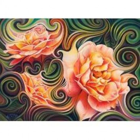 Orange Swirly Flowers 5D DIY Paint By Diamond Kit