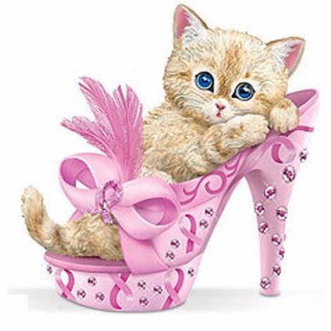 Pink Heeled Kitten 5D DIY Paint By Diamond Kit