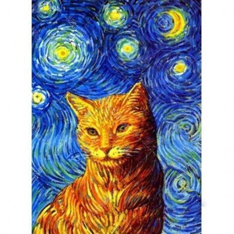 Cat in the Night 5D DIY Paint By Diamond Kit