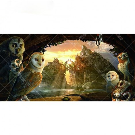 Mountain Cave Owls 5D DIY Paint By Diamond Kit