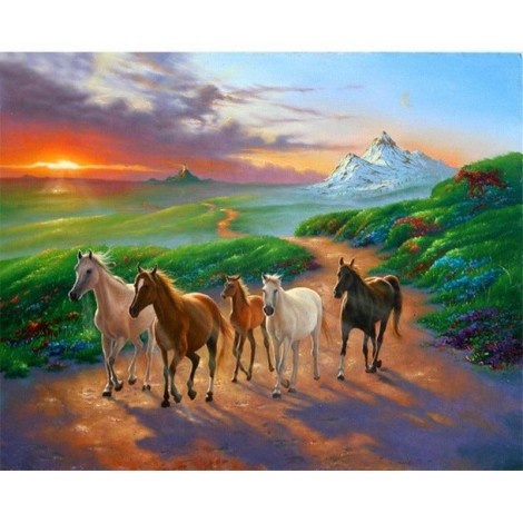 Five Horses 5D DIY Paint By Diamond Kit