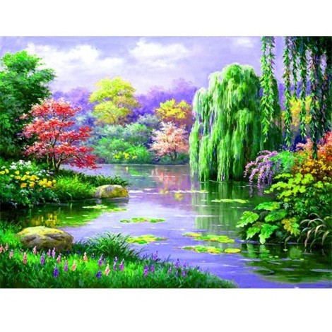 Scenic Garden by the Pond 5D DIY Diamond Painting