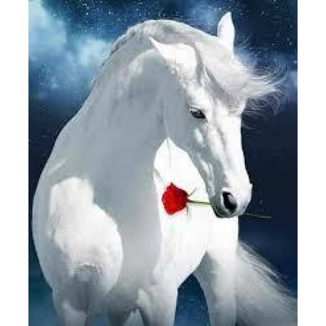 White Horse and Rose 5D DIY Diamond Painting