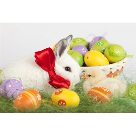 Easter Bunny And Chick 5D DIY Paint By Diamond Kit