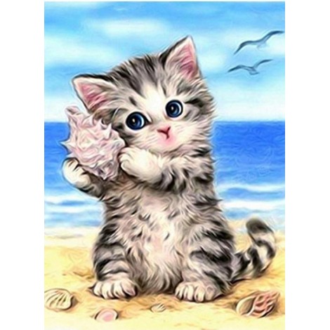 Cartoon Grey Kitten 5D DIY Paint By Diamond Kit