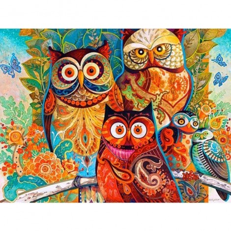 Colorful Owls 5D DIY Paint By Diamond Kit