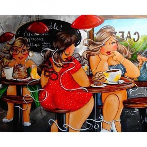 Cartoon Girls At Cafe 5D DIY Paint By Diamond Kit