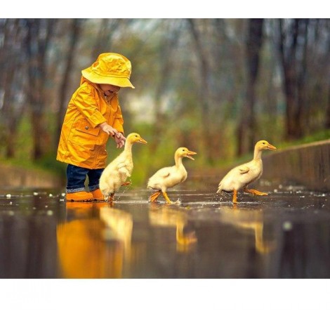 Kid Chasing Ducks 5D DIY Paint By Diamond Kit