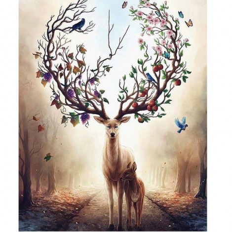 Plum Blossom Deer 5D DIY Paint By Diamond Kit