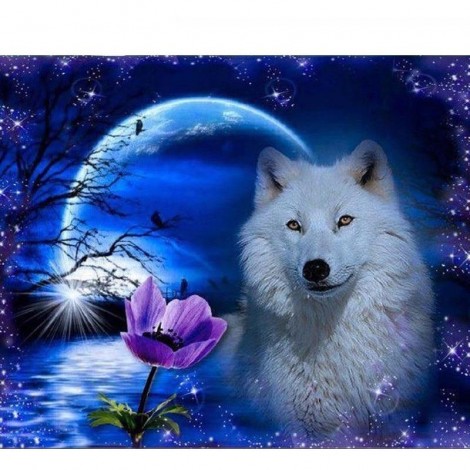 Night Snowy Wolf 5D DIY Paint By Diamond Kit