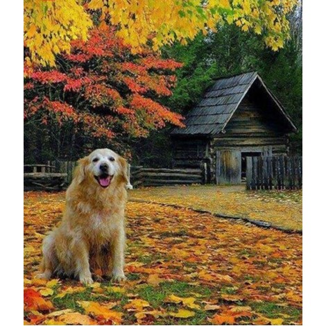 Golden Retriever & Fall Leaves 5D DIY Paint By Diamond Kit