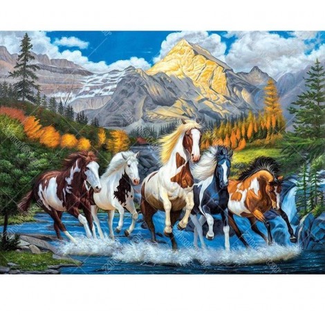 Running Horses 5D DIY Paint By Diamond Kit