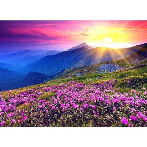 Purple Flower Landscape 5D DIY Paint By Diamond Kit