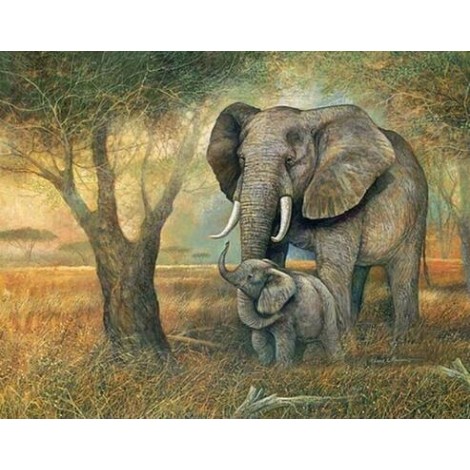 Cross Stitch Two Elephants 5D DIY Paint By Diamond Kit