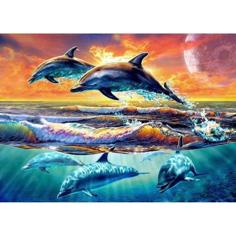 Dolphin Sunset 5D DIY Paint By Diamond Kit