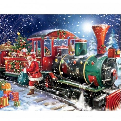 Christmas Santa Claus Train 5D DIY Paint By Diamond Kit