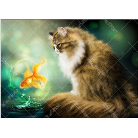 Cat Looking At Fish 5D DIY Paint By Diamond Kit