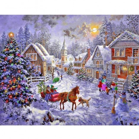 Christmas Snow Castle 5D DIY Paint By Diamond Kit