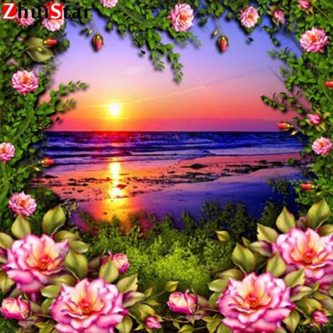 Flower Beach and Sunset 5D DIY Paint By Diamond Kit