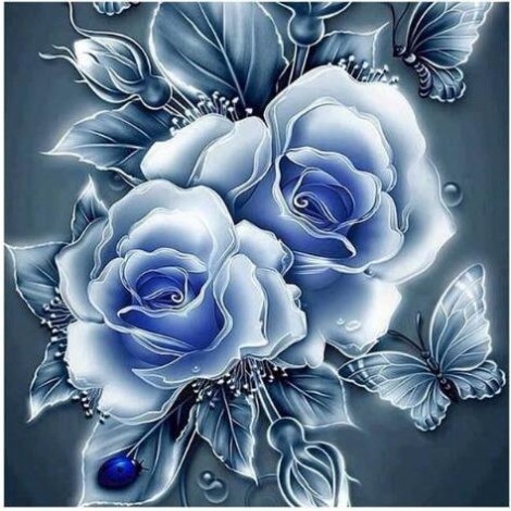 Fluorescent Blue Roses 5D DIY Paint By Diamond Kit